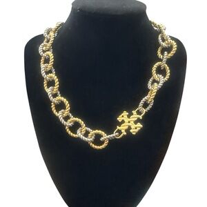 Tory Burch Gold and Silver Chain Choker Necklace